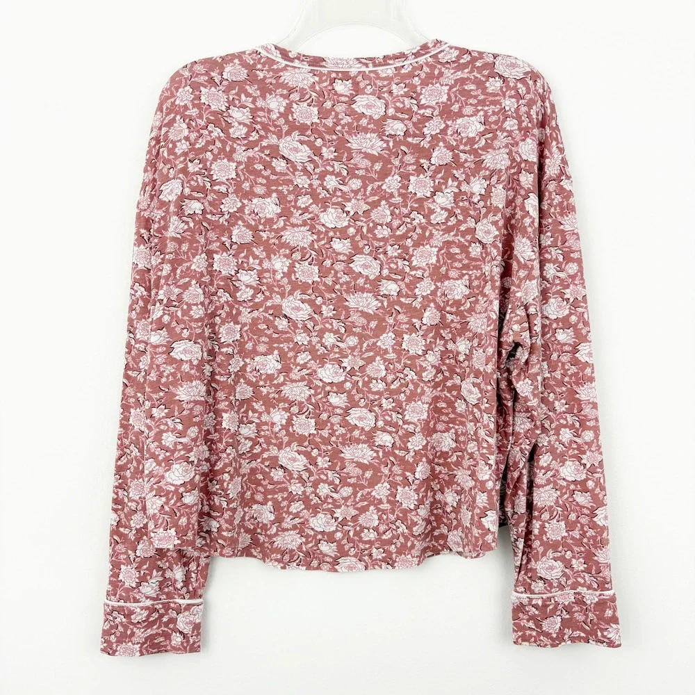 Marea by Liz Joy Pink Floral‎ Long Sleeve Pajama Top Size M Crew Neck Lounge